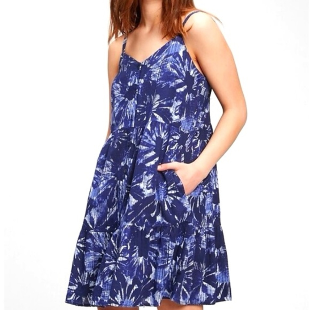 GAP Navy Shibori Print Sundress | Button Front | Cotton | Size Large | Like New